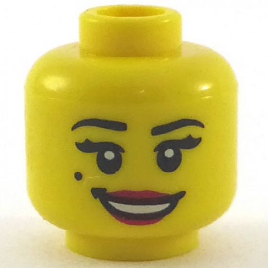 Minifigure, Head Female with Open Smile Red Lips and Beauty Mark Pattern - Hollow Stud