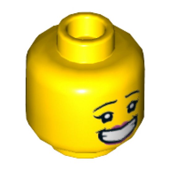 Minifigure, Head Dual Sided Female, Pink Lips Big Smile with Teeth / Dirt Stains, Angry Pattern - Hollow Stud