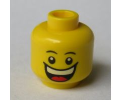 Minifigure, Head Dual Sided Huge Grin, White Pupils, Eyebrows / Sad with Tear, Convex Eyebrows Pattern - Hollow Stud