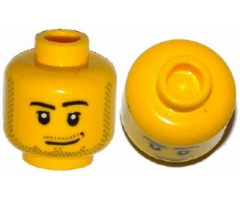 Minifigure, Head Male Smirk, Pupils, Stubble Beard and Moustache and Sideburns Pattern - Hollow Stud