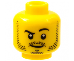 Minifigure, Head Beard Stubble, Black Raised Right Eyebrow, White Pupils Pattern - Hollow Stud