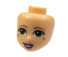 Mini Doll, Head Friends with Dark Orange Eyebrows, Green Eyes, Dark Pink Lips and Stars on Cheeks Pattern