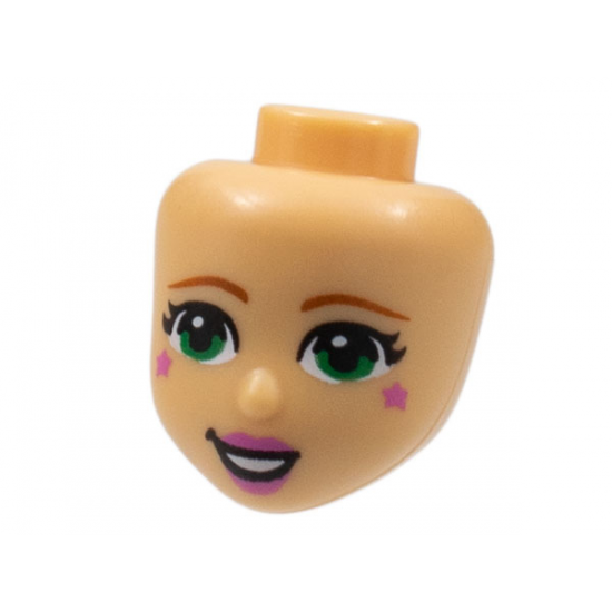 Mini Doll, Head Friends with Dark Orange Eyebrows, Green Eyes, Dark Pink Lips and Stars on Cheeks Pattern