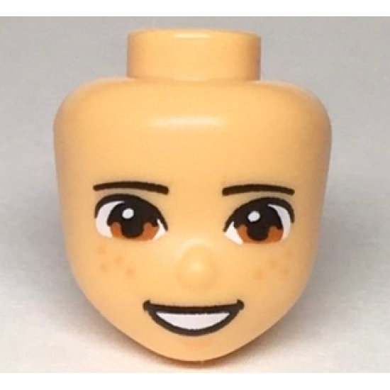 Mini Doll, Head Friends with Black Eyebrows, Dark Orange Eyes, Freckles and Open Mouth Smile with Teeth Pattern