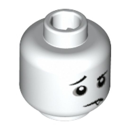 Minifigure, Head Black Eyebrows, Raised Right Eyebrow, Dark Bluish Gray Eye Circles, Downturned Mouth with Fang Pattern - Hollow Stud