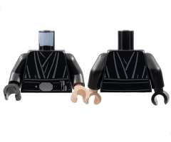 Torso Tunic, Dark Bluish Gray Contour Lines, Large Silver Buckle and Lightsaber Clip Pattern / Black Arms / Light Nougat Hand Left / Black Hand Right