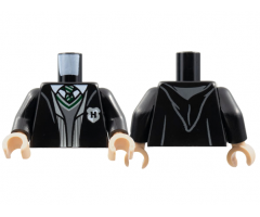 Torso Jacket, Letter H Patch, Dark Bluish Gray V-Neck, Green Trim and Striped Tie Pattern / Black Arms / Light Nougat Hands