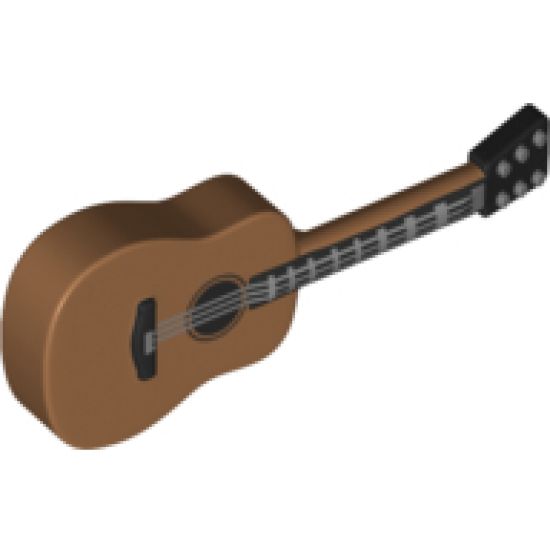 Minifigure, Utensil Guitar Acoustic with Black Neck and Silver Strings Pattern