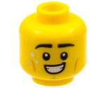 Minifigure, Head Black Eyebrows, Gold Stars, Medium Nougat Cheek Lines and Cleft Chin, Smile with Teeth Pattern - Hollow Stud