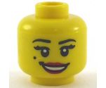 Minifigure, Head Female with Open Smile Red Lips and Beauty Mark Pattern - Hollow Stud