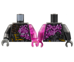 Torso Broken Armor, Magenta Chest Pattern / Trans-Dark Pink Arm Left / Pearl Dark Gray Arm Right / Magenta Hand Left / Dark Bluish Gray Hand Right