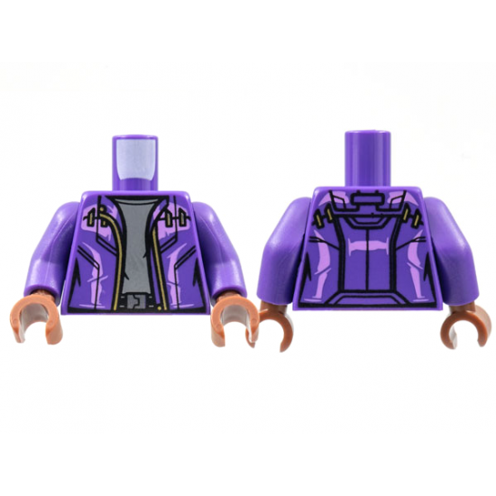 Torso Jacket, Lavender Trim, Gold Zipper, Dark Bluish Gray Shirt Pattern / Dark Purple Arms / Reddish Brown Hands