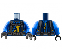 Torso Tunic, Blue Hems, Dark Bluish Gray Straps with Pearl Dark Gray Buckles, Bright Light Orange Symbol Pattern / Blue Arms / Black Hands