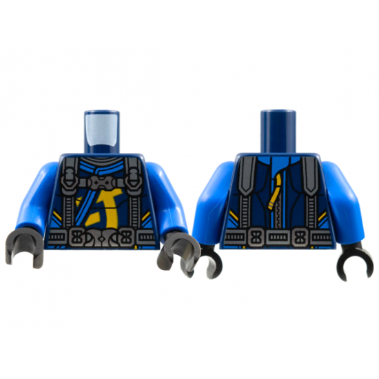 Torso Tunic, Blue Hems, Dark Bluish Gray Straps with Pearl Dark Gray Buckles, Bright Light Orange Symbol Pattern / Blue Arms / Black Hands