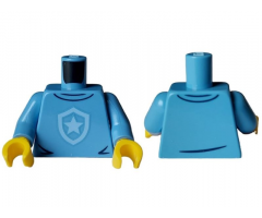 Torso Police Shirt with Bright Light Blue Star Badge Logo, Dark Blue Collar and Wrinkles Pattern / Medium Blue Arms / Yellow Hands