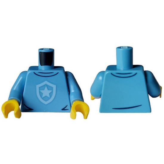 Torso Police Shirt with Bright Light Blue Star Badge Logo, Dark Blue Collar and Wrinkles Pattern / Medium Blue Arms / Yellow Hands
