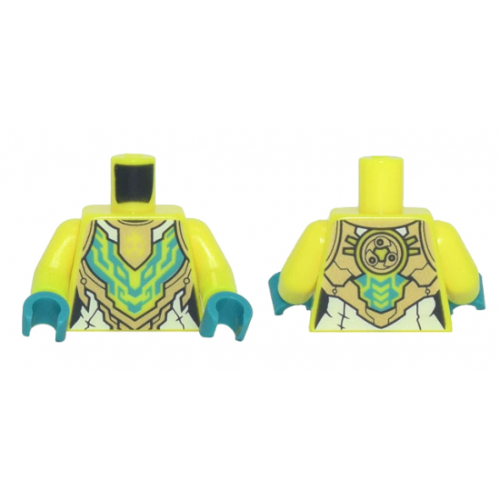 Torso Female Armor with White, Gold, and Dark Turquoise Geometric Pattern / Neon Yellow Arms / Dark Turquoise Hands