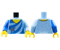 Torso Ice Skating Leotard, Blue Stripes, Silver Star and Speckles Pattern / Bright Light Blue Arm Left / Blue Arm with Silver Star Speckles Right / Yellow Hands