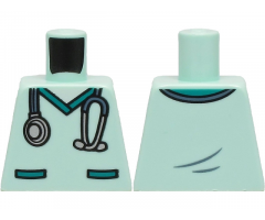 Torso Hospital Scrubs with Dark Turquoise Pockets and Collar and Sand Blue and Silver Stethoscope Pattern