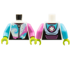 Torso Jumpsuit, Silver Star Zipper, Stars on Dark Pink and Medium Azure Swirls Pattern / Dark Pink Arm Left / Medium Azure Arm Right / Lime Hands
