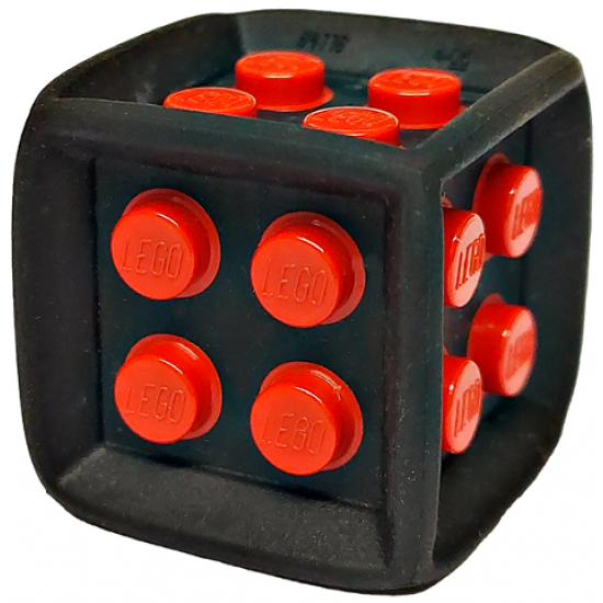 Die Cube with Molded Hard Plastic Red 2 x 2 Studs Pattern on All Sides - Flexible Rubber