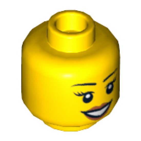 Minifigure, Head Dual Sided Female Peach Lips, Black Eyebrows, Open Mouth Smile / Scared Pattern - Hollow Stud