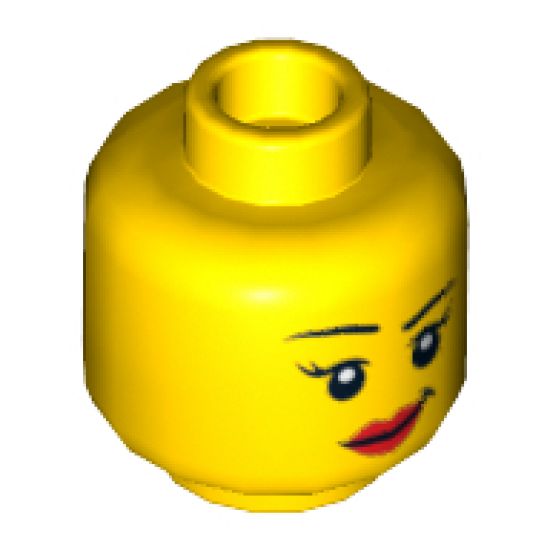 Minifigure, Head Dual Sided Female Black Eyebrows, Eyelashes, Red Lips, Lopsided Smile / Scared Open Mouth with Teeth Pattern - Hollow Stud