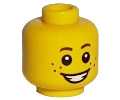 Minifigure, Head Brown Eyebrows, White Pupils, Freckles and Smile Pattern - Hollow Stud (BAM)