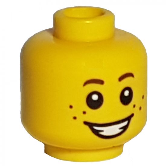 Minifigure, Head Brown Eyebrows, White Pupils, Freckles and Smile Pattern - Hollow Stud (BAM)