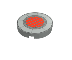 Tile, Round 2 x 2 with Yellow and Black Vent Lines in Red Circle and Plates with Rivets Pattern (SW Podracer)