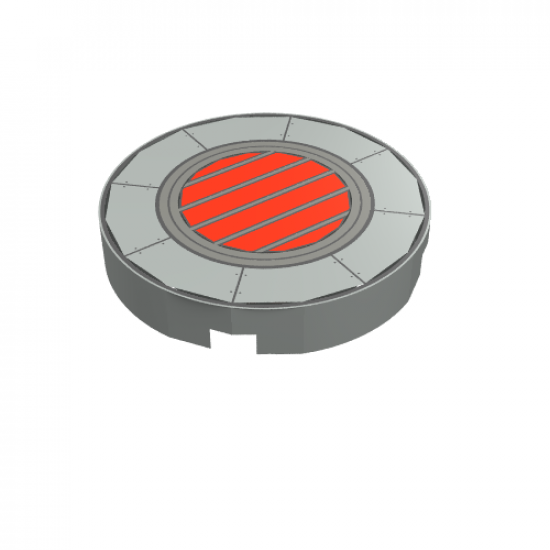 Tile, Round 2 x 2 with Yellow and Black Vent Lines in Red Circle and Plates with Rivets Pattern (SW Podracer)