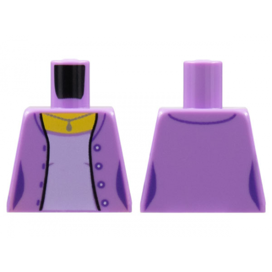 Torso Female Open Jacket with 4 Buttons, Silver Pendant Necklace, Lavender Shirt Pattern