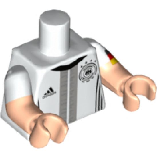 Torso Soccer Shirt with adidas Logo, 4 Stars and Eagle Front, 'SCHWEINSTEIGER 7' Back Pattern / Light Nougat Arms with White Short Sleeves and German Flag 'Spielführer' Pattern / Light Nougat Hands