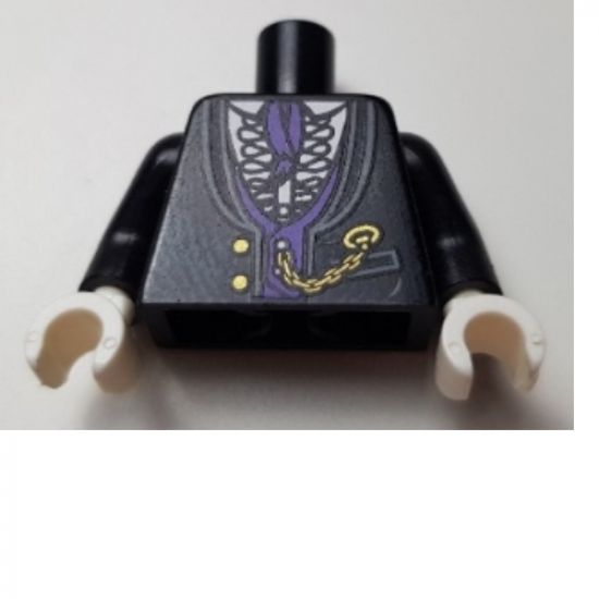 Torso Jacket Formal with White Shirt with Frills, Dark Purple Vest and Cravat, Gold Watch Chain Pattern / Black Arms / White Hands