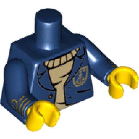 Torso Jacket Open with Gold Buttons and Anchor over Tan Sweater Pattern / Dark Blue Arms with Gold Stripes / Yellow Hands