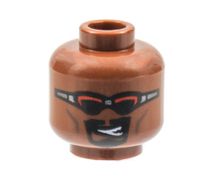 Minifigure, Head Sunglasses with Red and Black Lenses, Black Goatee, Lopsided Open Mouth Pattern - Hollow Stud