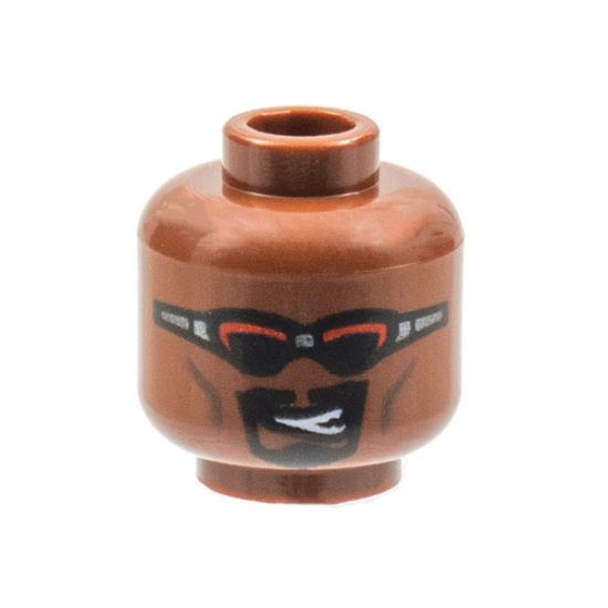 Minifigure, Head Sunglasses with Red and Black Lenses, Black Goatee, Lopsided Open Mouth Pattern - Hollow Stud