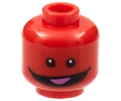 Minifigure, Head Alien with Black Eyes and Wide Smile with Dark Pink Tongue Pattern - Hollow Stud