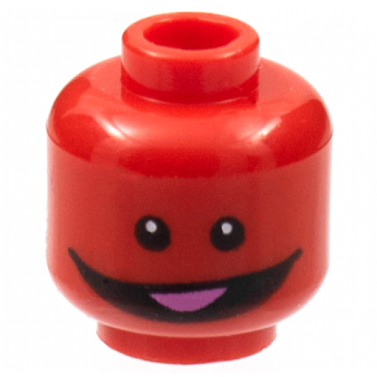 Minifigure, Head Alien with Black Eyes and Wide Smile with Dark Pink Tongue Pattern - Hollow Stud