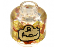 Minifigure, Head without Face with Copper, Gold, and Dark Orange Leaves, Tan Label with Script Writing Pattern - Vented Stud