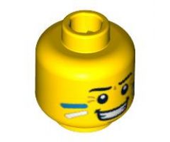 Minifigure, Head Face Paint with Blue and White Painted Cheeks and Grin Pattern - Hollow Stud