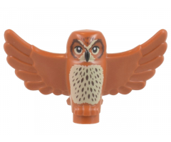 Owl, Spread Wings with Black Beak and Eyes, Tan Chest and Dark Brown Stippled Chest Feathers Pattern