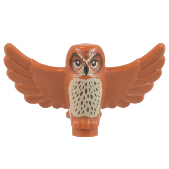 Owl, Spread Wings with Black Beak and Eyes, Tan Chest and Dark Brown Stippled Chest Feathers Pattern