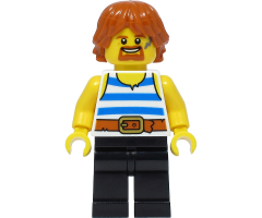 Blacksmith - White Tank Top with Blue Stripes, Black Legs, Dark Orange Hair