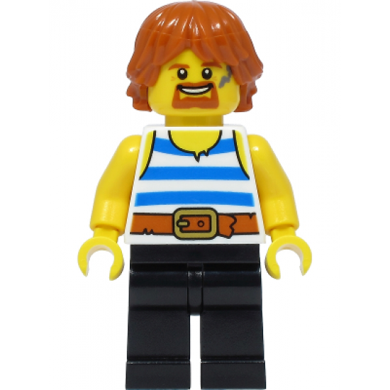 Blacksmith - White Tank Top with Blue Stripes, Black Legs, Dark Orange Hair