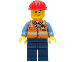 Construction Worker - Orange Safety Vest with Reflective Stripes, Dark Blue Legs, Red Construction Helmet