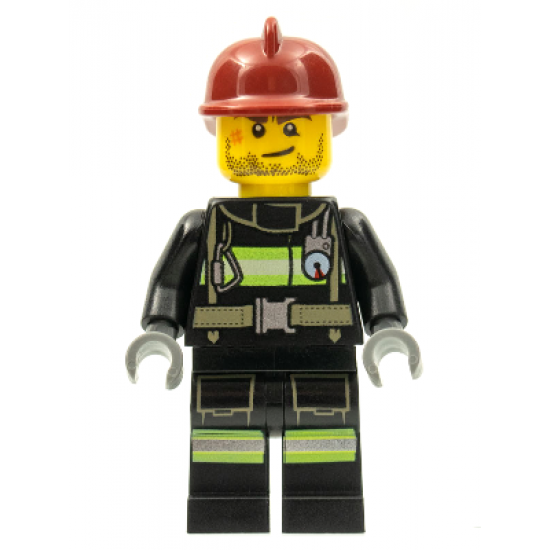Fire - Reflective Stripes with Utility Belt, Dark Red Fire Helmet, Crooked Smile and Scar