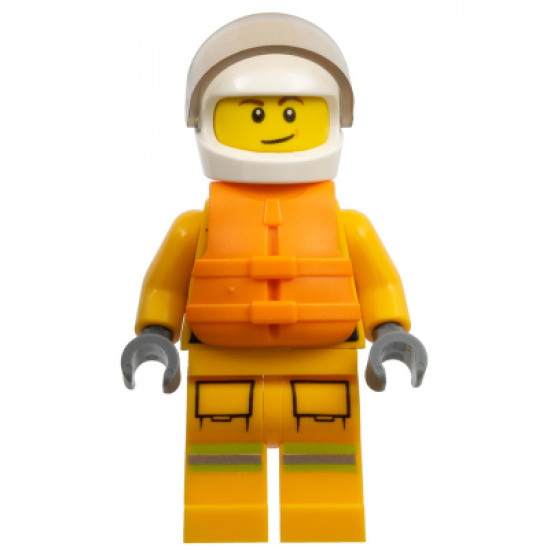 Fire - Reflective Stripes, Bright Light Orange Suit, Life Jacket, White Helmet