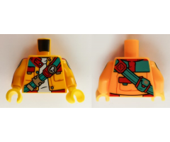 Torso Jacket with Pockets, White Shirt, Dark Turquoise and Red Strap with Chinese Logogram '?' (Sky) Button Pattern / Bright Light Orange Arms with Red Stripes and Black and White Targets Pattern / Yellow Hands