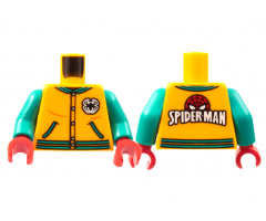 Torso Letter Jacket, Dark Turquoise Trim, Spider Logo, 'SPIDER-MAN' on Back Pattern / Dark Turquoise Arms / Red Hands